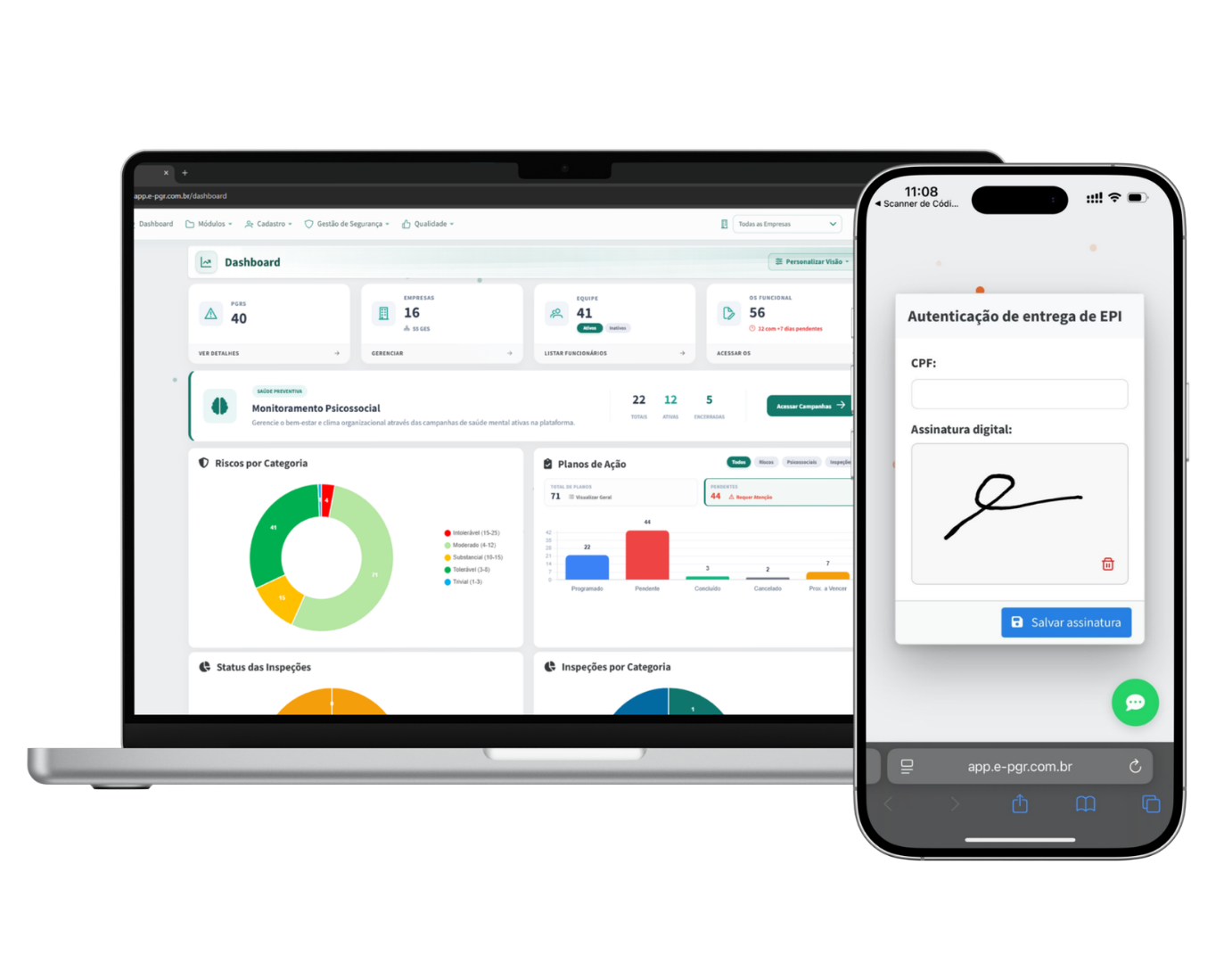 Dashboard e aplicativo do sistema ePGR